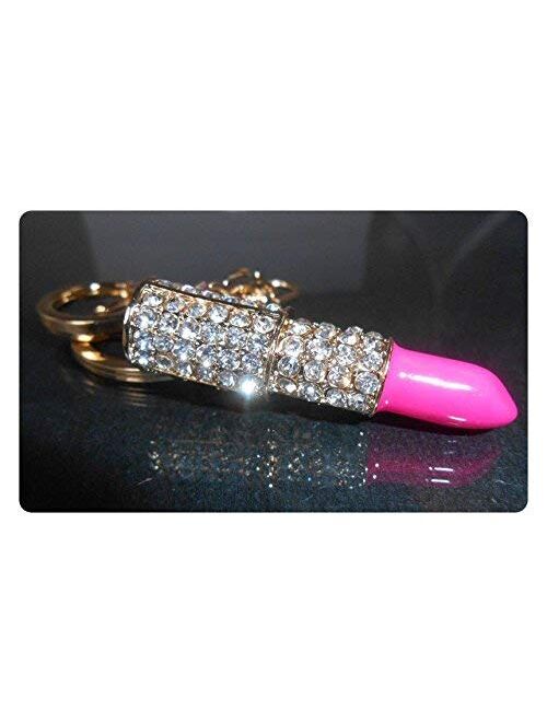 Rhinestone Bling Lipstick Keychain Handbag Purse Charm Womens Gift