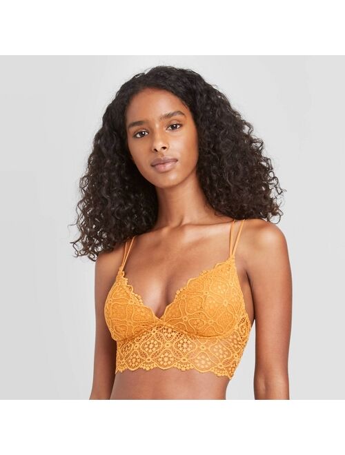 YIANNA Lace Bralette, Women's Deep V Neck Unpadded Lace Long Line