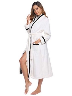 Women's Graceful Flannel Robe Long Warm Fleece Bathrobes Long Plush Nightgown with Two Pocket S-XXL