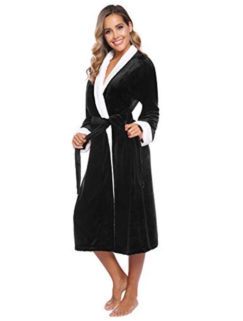 iClosam Women's Graceful Flannel Robe Long Warm Fleece Bathrobes Long Plush Nightgown with Two Pocket S-XXL