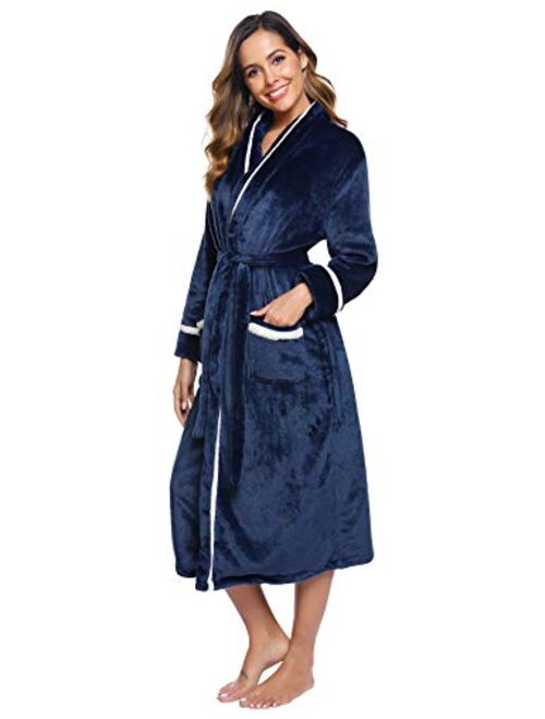 iClosam Women's Graceful Flannel Robe Long Warm Fleece Bathrobes Long Plush Nightgown with Two Pocket S-XXL