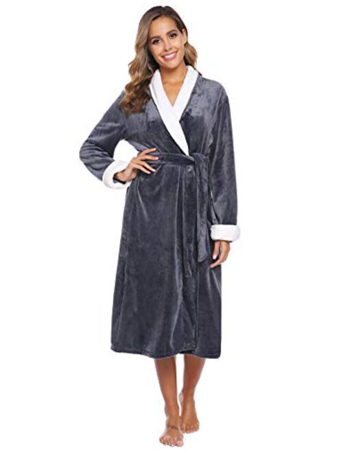 iClosam Women's Graceful Flannel Robe Long Warm Fleece Bathrobes Long Plush Nightgown with Two Pocket S-XXL