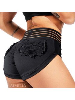 Womens Sexy Workout Yoga Shorts High Waisted Booty Ruched Butt Lifting Gym Shorts Running Biker Sport Hot Shorts
