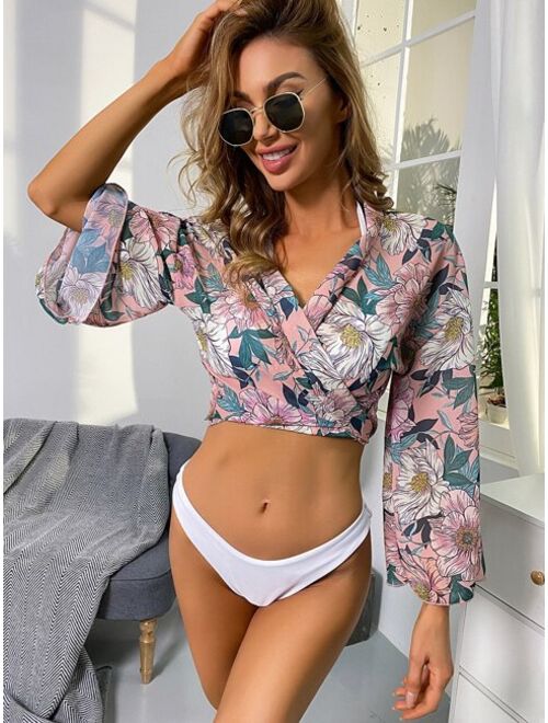 Shein Floral Chiffon Knot Front Kimono