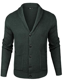 Mens Slim Fit Knitted Button Down Collar Cardigan Sweater with Ribbing Edge