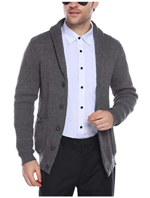 iClosam Mens Slim Fit Knitted Button Down Collar Cardigan Sweater with Ribbing Edge