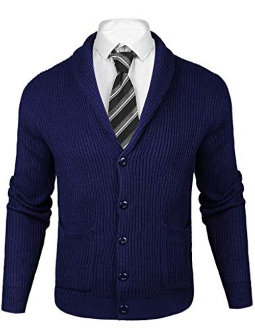 iClosam Mens Slim Fit Knitted Button Down Collar Cardigan Sweater with Ribbing Edge