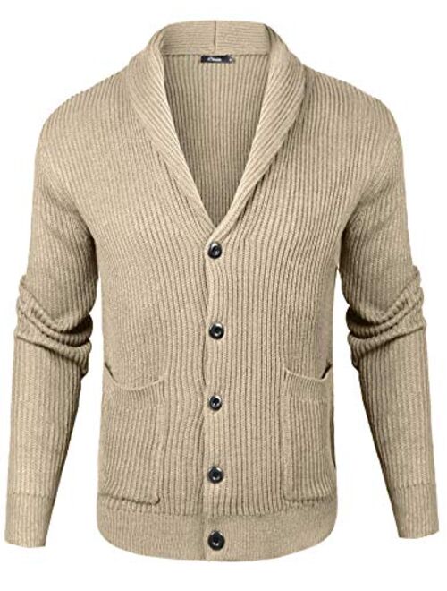 iClosam Mens Slim Fit Knitted Button Down Collar Cardigan Sweater with Ribbing Edge