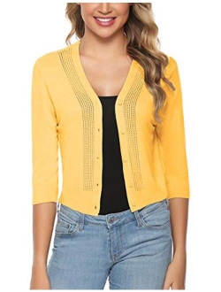 Women Cropped Long Sleeve Bolero Shrug Button Down Cardigan Sweater