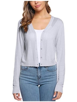 Women Cropped Long Sleeve Bolero Shrug Button Down Cardigan Sweater