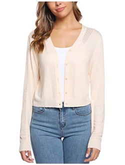 Women Cropped Long Sleeve Bolero Shrug Button Down Cardigan Sweater