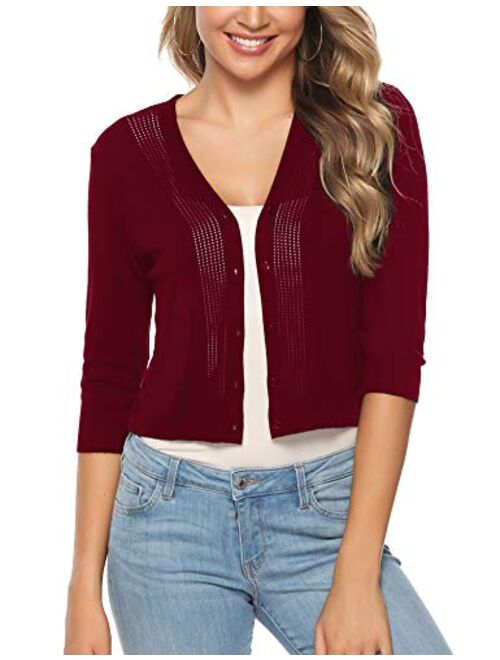 iClosam Women Cropped Long Sleeve Bolero Shrug Button Down Cardigan Sweater