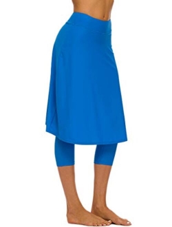 Micosuza Long Swim Skirt with Attached Leggings Modest Sun Protection Sports Skirt for Women