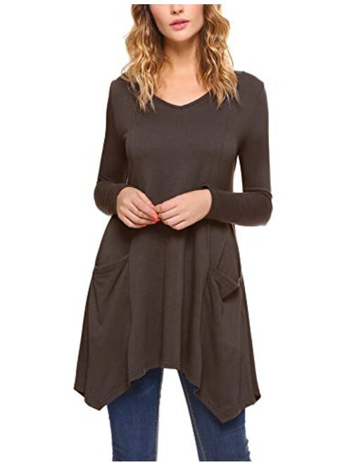 iClosam Women V-Neck Long Sleeve Asymmetric Hem Tunic Tops Blouse with Pockets