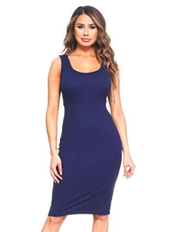 YELETE Women's Sleeveless Scoop Neckline Bodycon Pencil Fitted Tank Midi Dress