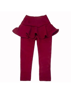 Ehdching Little Girls Winter Pantskirt Kids Fleece Lined Leggings Warm Pants Ruffle Skirt