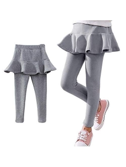 Ehdching Little Girls Winter Pantskirt Kids Fleece Lined Leggings Warm Pants Ruffle Skirt