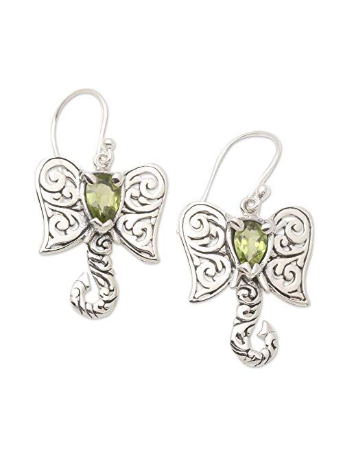 NOVICA Peridot .925 Sterling Silver Dangle Earrings 'Elephant Fancy'