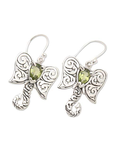 NOVICA Peridot .925 Sterling Silver Dangle Earrings 'Elephant Fancy'