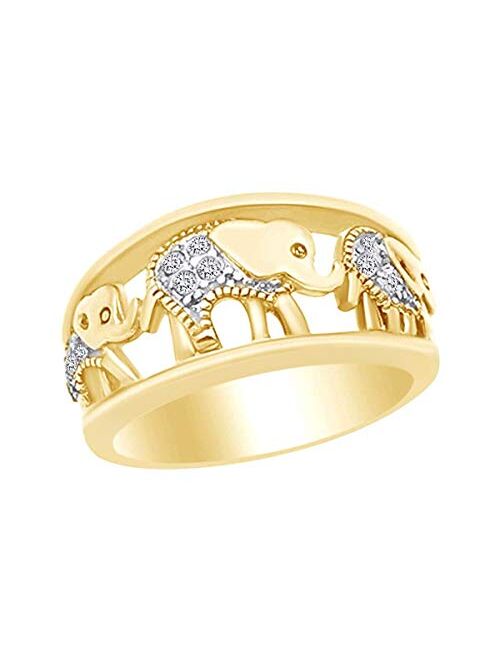 AFFY Round Shape White Cubic Zirconia Fashion Elephant Band Ring in 14k Gold Over Sterling Silver