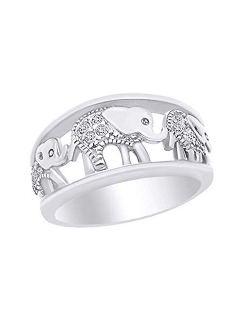 AFFY Round Shape White Cubic Zirconia Fashion Elephant Band Ring in 14k Gold Over Sterling Silver