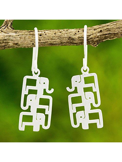 NOVICA .925 Sterling Silver Dangle Earrings 'Elephant Pyramid'