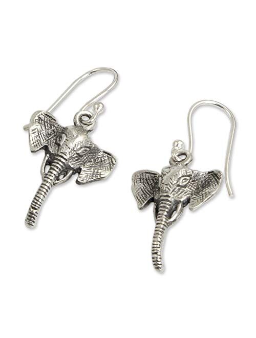 NOVICA .925 Sterling Silver Dangle Earrings, Elephant Guardian'