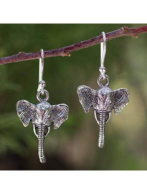 NOVICA .925 Sterling Silver Dangle Earrings, Elephant Guardian'