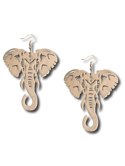 Pashal Large Natural Wooden Majestic African Bohemian Elephant Drop Dangle Earrings