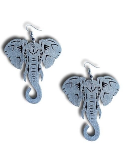 Pashal Large Natural Wooden Majestic African Bohemian Elephant Drop Dangle Earrings