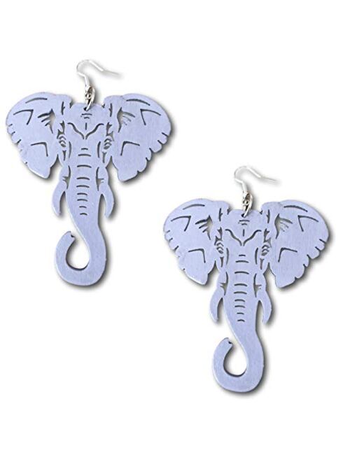 Pashal Large Natural Wooden Majestic African Bohemian Elephant Drop Dangle Earrings