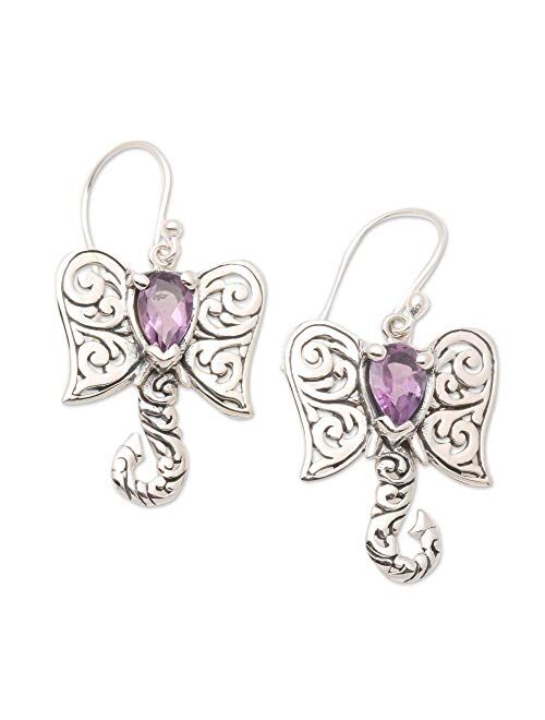 NOVICA Amethyst .925 Sterling Silver Dangle Earrings 'Elephant Fancy'