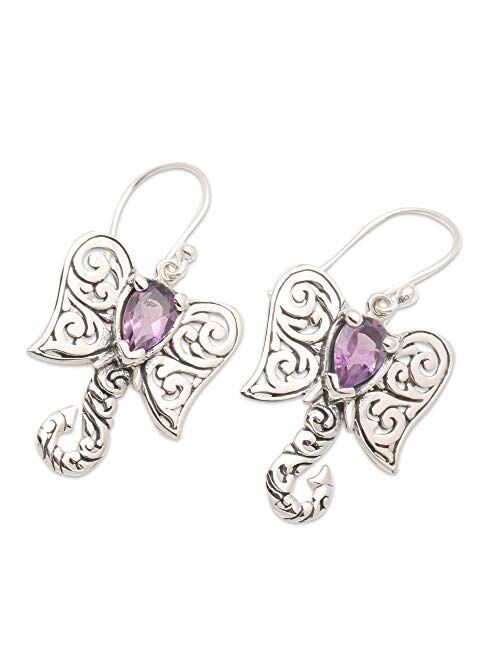 NOVICA Amethyst .925 Sterling Silver Dangle Earrings 'Elephant Fancy'