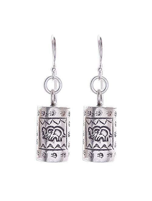 NOVICA No Stone .925 Sterling Silver Dangle Earrings 'Walking Elephant'