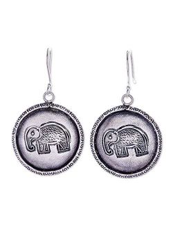 NOVICA No Stone .925 Sterling Silver Dangle Earrings 'Elephant Portraits'