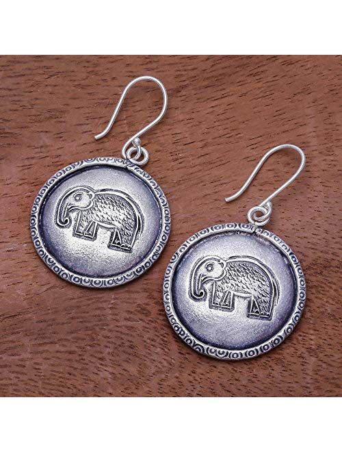 NOVICA No Stone .925 Sterling Silver Dangle Earrings 'Elephant Portraits'