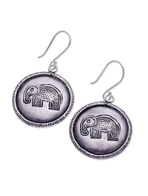 NOVICA No Stone .925 Sterling Silver Dangle Earrings 'Elephant Portraits'