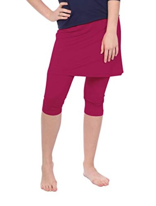 Women Swim Skirt with Leggings Modest Swimsuits Plus Size Knee Length Skirt  Capris 