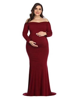 Maternity Long Dress Ruffles Elegant Maxi Photography Dress Stretchy Slim Gowns for Photoshoot