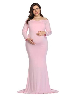 Maternity Long Dress Ruffles Elegant Maxi Photography Dress Stretchy Slim Gowns for Photoshoot