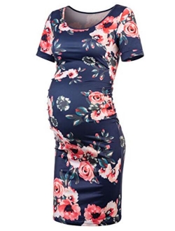 Peauty Daily Wear & Baby Shower, Maternity Bodycon Dress, Ruched Side Short and 3/4 Sleeve Dress