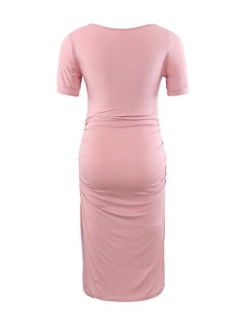 Peauty Daily Wear & Baby Shower, Maternity Bodycon Dress, Ruched Side Short and 3/4 Sleeve Dress