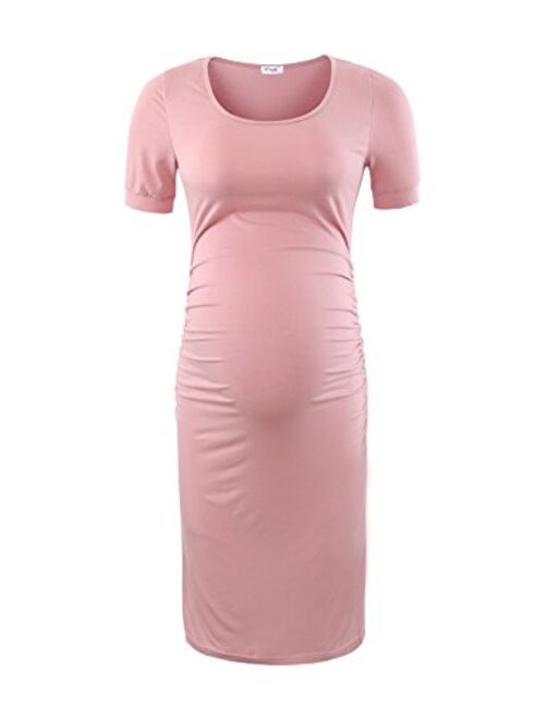 Peauty Daily Wear & Baby Shower, Maternity Bodycon Dress, Ruched Side Short and 3/4 Sleeve Dress