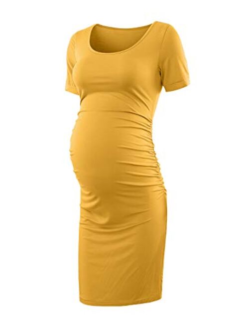 Peauty Daily Wear & Baby Shower, Maternity Bodycon Dress, Ruched Side Short and 3/4 Sleeve Dress