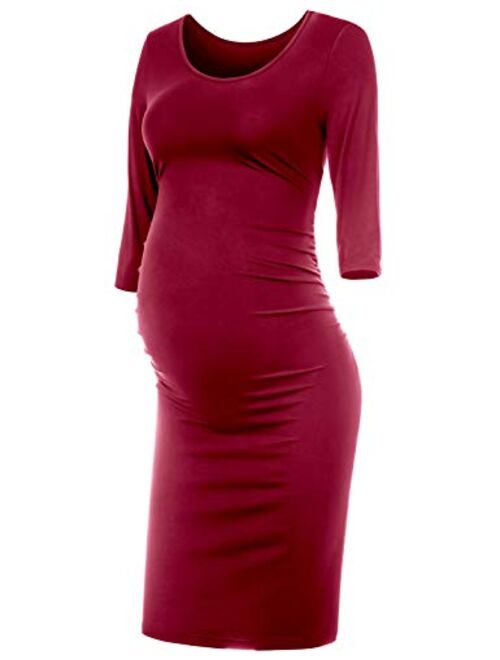 Peauty Daily Wear & Baby Shower, Maternity Bodycon Dress, Ruched Side Short and 3/4 Sleeve Dress