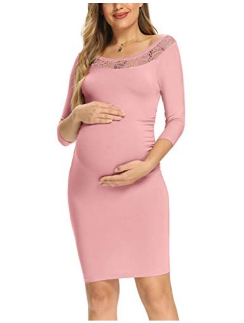 Peauty Daily Wear & Baby Shower, Maternity Bodycon Dress, Ruched Side Short and 3/4 Sleeve Dress