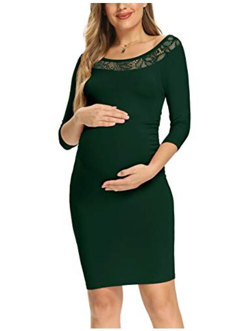 Peauty Daily Wear & Baby Shower, Maternity Bodycon Dress, Ruched Side Short and 3/4 Sleeve Dress