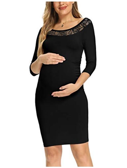 Peauty Daily Wear & Baby Shower, Maternity Bodycon Dress, Ruched Side Short and 3/4 Sleeve Dress