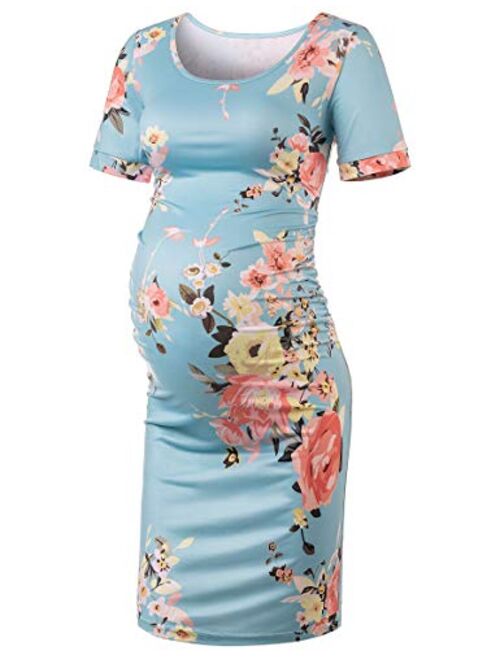 Peauty Daily Wear & Baby Shower, Maternity Bodycon Dress, Ruched Side Short and 3/4 Sleeve Dress