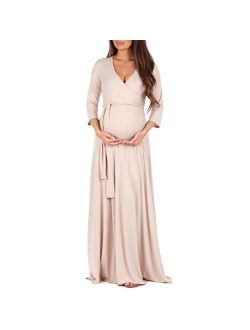 | Ivory Tie-Waist Surplice Maternity Maxi Dress